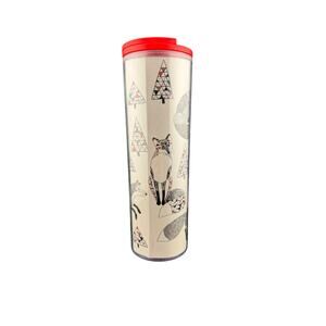 Starbucks Christmas Holiday Cold Drink Tumbler Fox with Christmas Trees